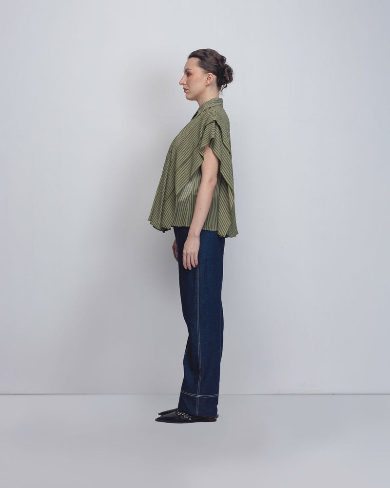 Tako Top - Green Stripes by Leh Studios in green color for women Worldwide