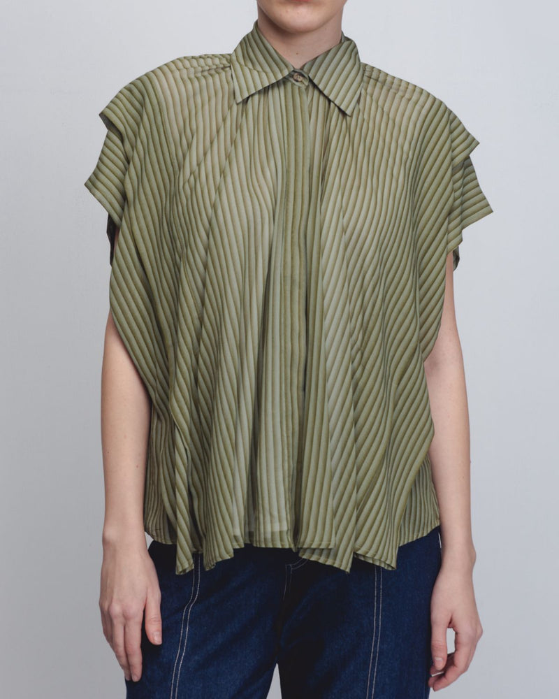 Tako Top - Green Stripes by Leh Studios in green color for women Worldwide
