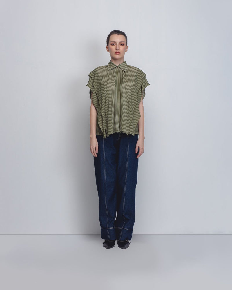 Tako Top - Green Stripes by Leh Studios in green color for women Worldwide