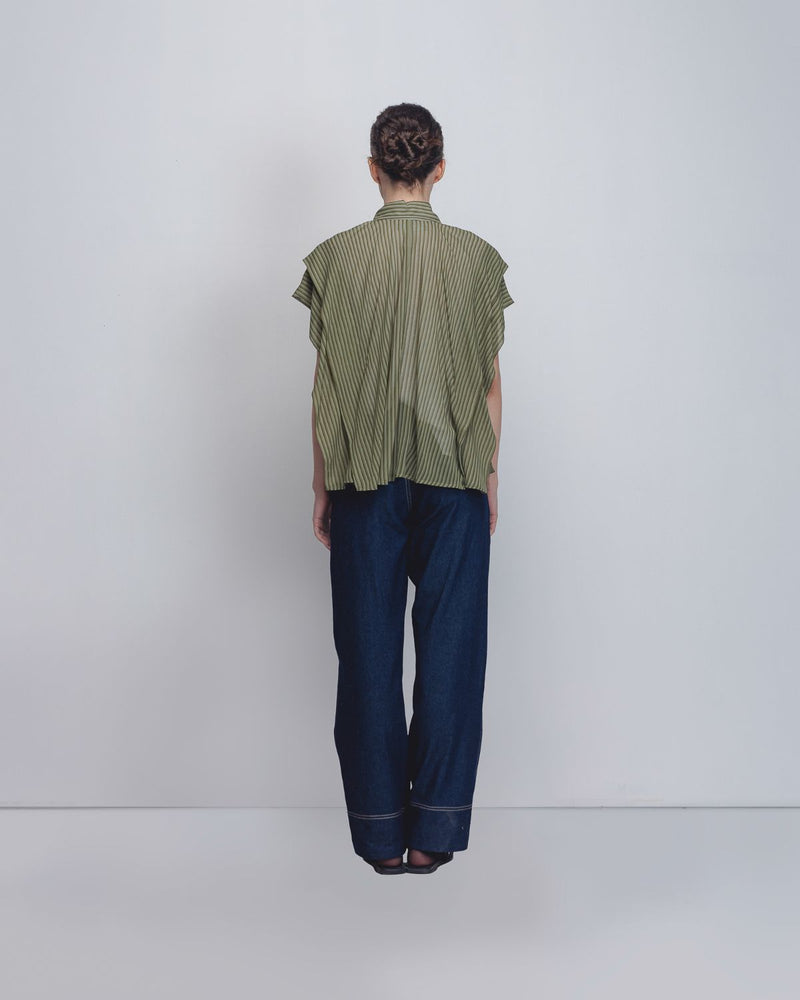 Tako Top - Green Stripes by Leh Studios in green color for women Worldwide