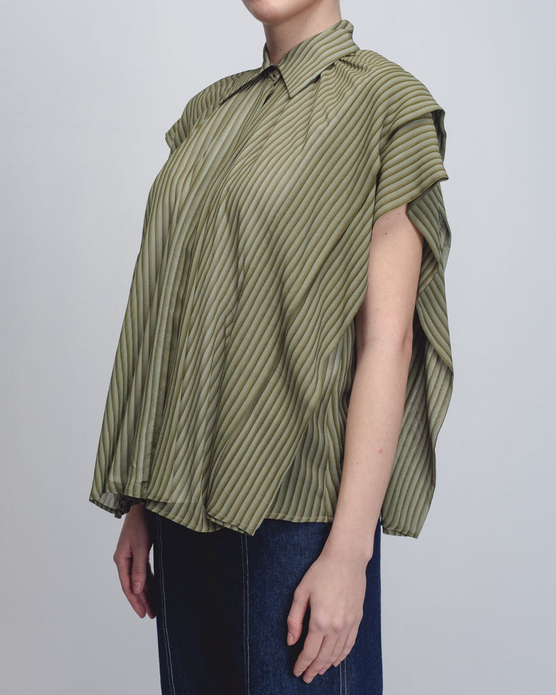 Tako Top - Green Stripes by Leh Studios in green color for women Worldwide