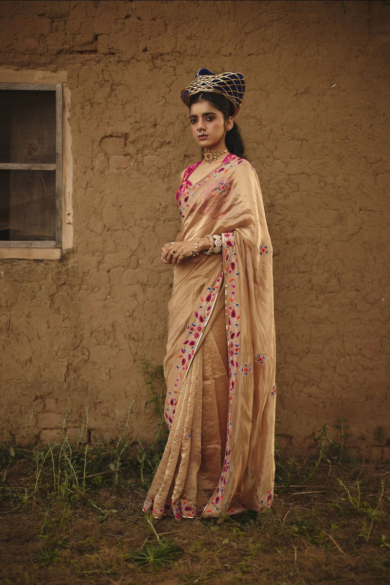 TARAANA SAREE tissue by Rashika Mittal in gold color for women Worldwide