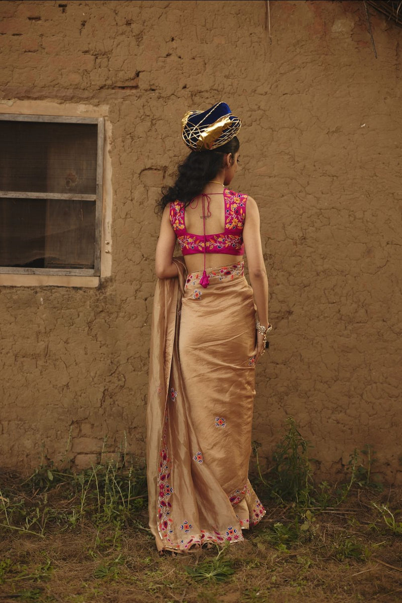 TARAANA SAREE tissue by Rashika Mittal in gold color for women Worldwide