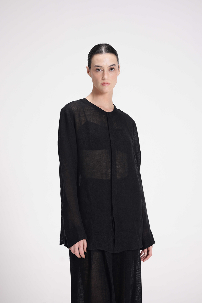 Sheer Full Sleeve Shirt linen by Turn Black in black color for women Worldwide