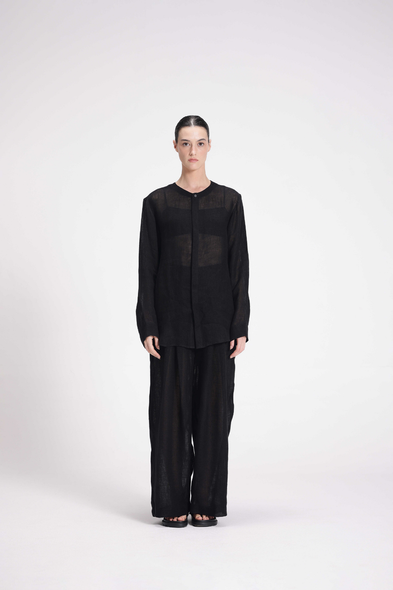 Sheer Full Sleeve Shirt linen by Turn Black in black color for women Worldwide