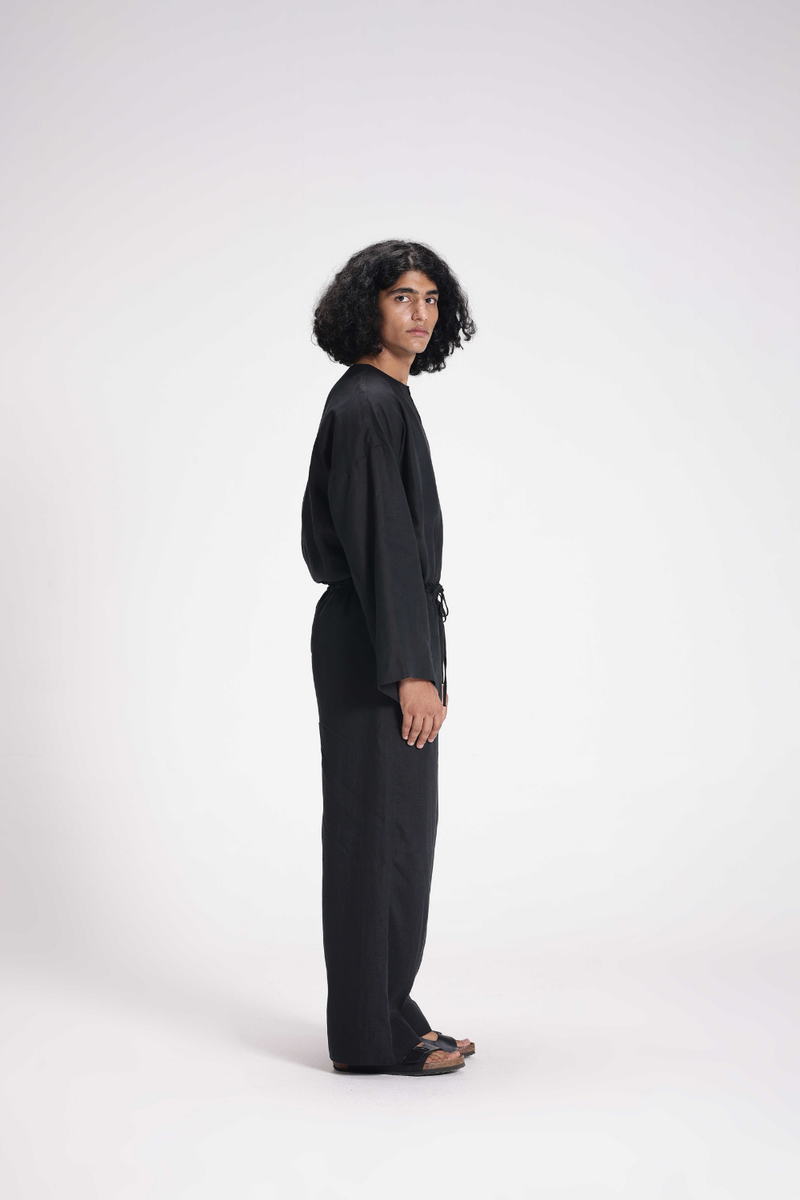 Linen Tunic and Pants Co-ord Set by Turn Black in black color for women Worldwide