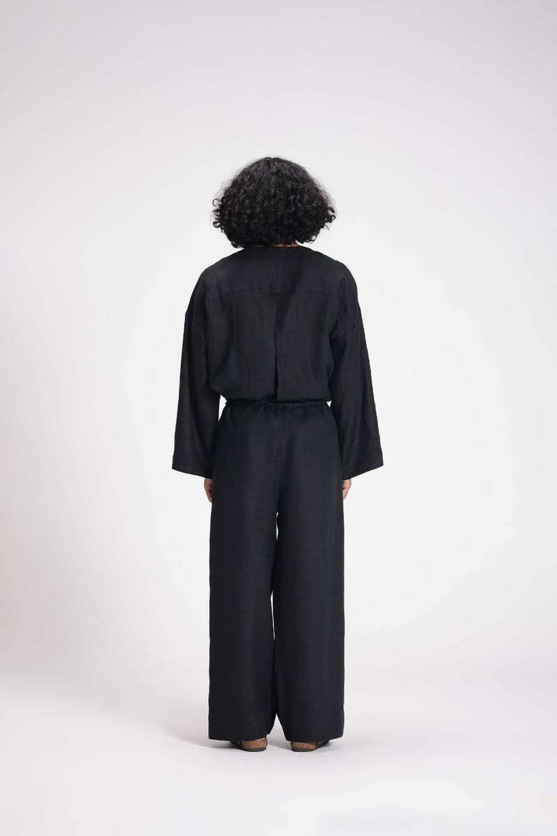 Linen Tunic and Pants Co-ord Set by Turn Black in black color for women Worldwide