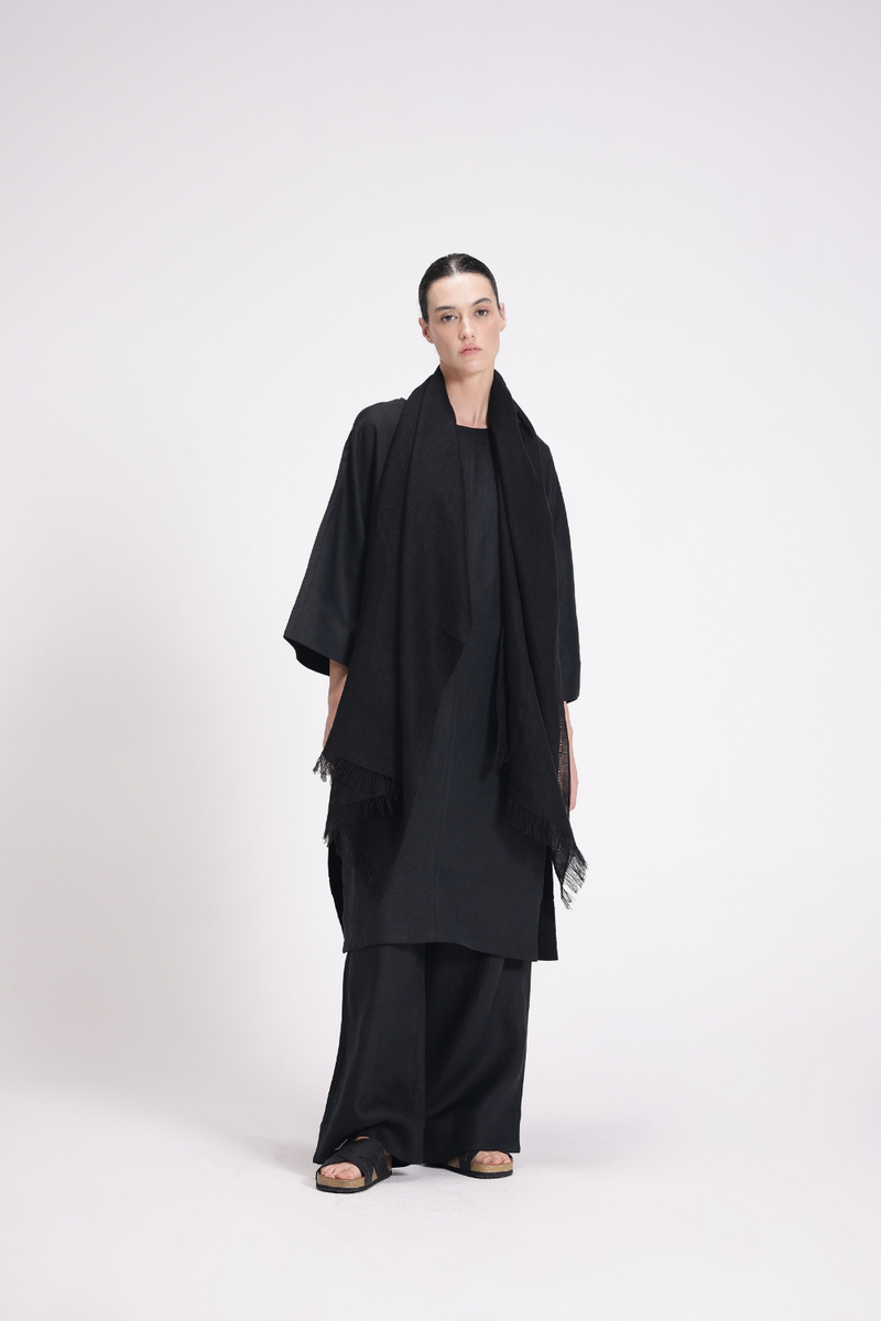 Linen Tunic and Pants Co-ord Set by Turn Black in black color for women Worldwide