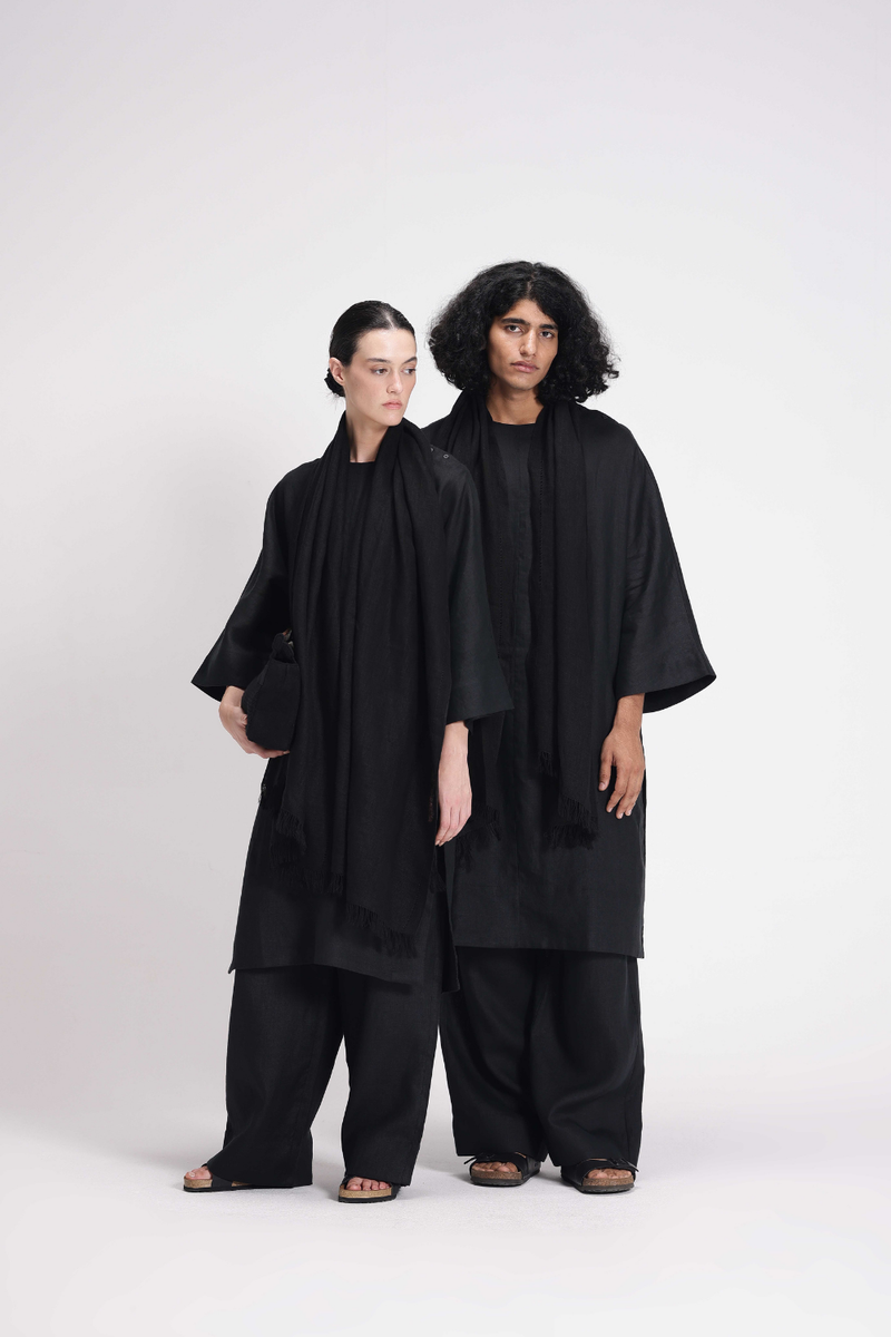 Linen Tunic and Pants Co-ord Set by Turn Black in black color for women Worldwide