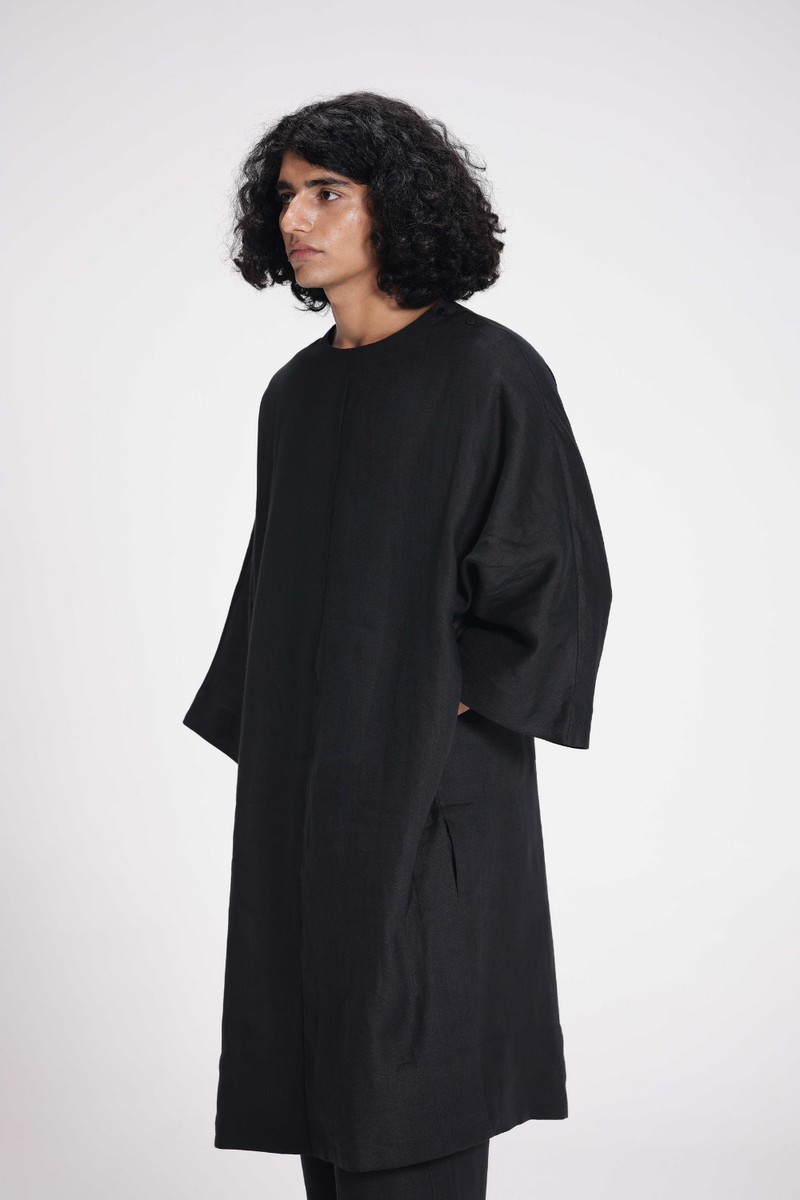 Linen Tunic and Pants Co-ord Set by Turn Black in black color for women Worldwide