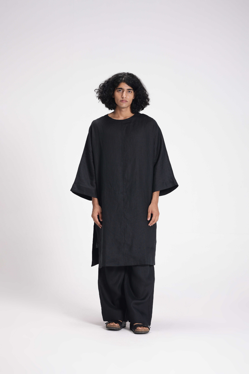 Linen Tunic and Pants Co-ord Set by Turn Black in black color for women Worldwide