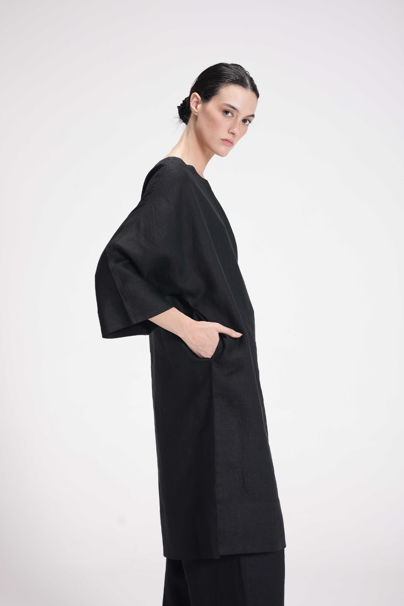 Linen Tunic and Pants Co-ord Set by Turn Black in black color for women Worldwide