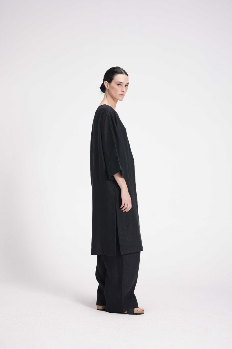 Linen Tunic and Pants Co-ord Set by Turn Black in black color for women Worldwide