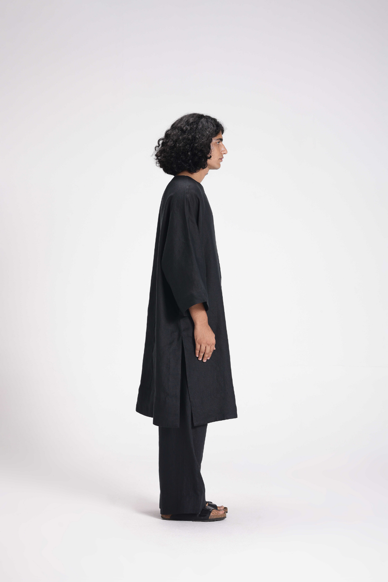 Linen Tunic and Pants Co-ord Set by Turn Black in black color for women Worldwide