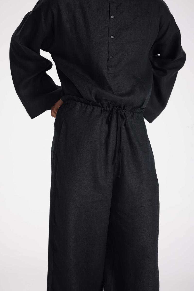 Linen Tunic and Pants Co-ord Set by Turn Black in black color for women Worldwide