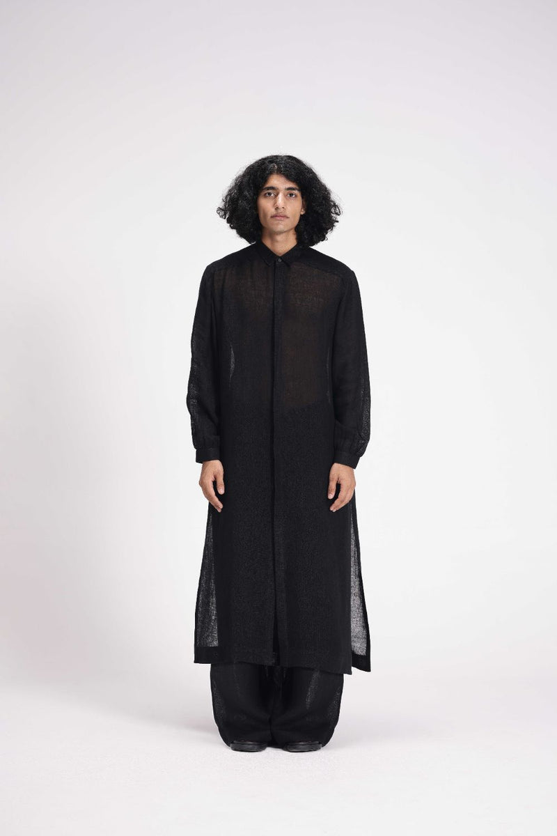 Sheer Shirt Dress and Pants Co-ord Set linen by Turn Black in black color for women Worldwide