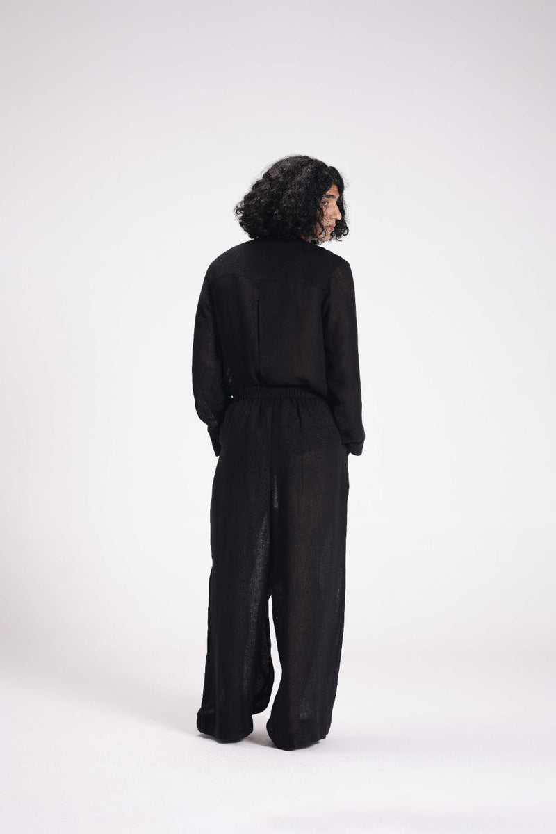 Sheer Shirt Dress and Pants Co-ord Set linen by Turn Black in black color for women Worldwide