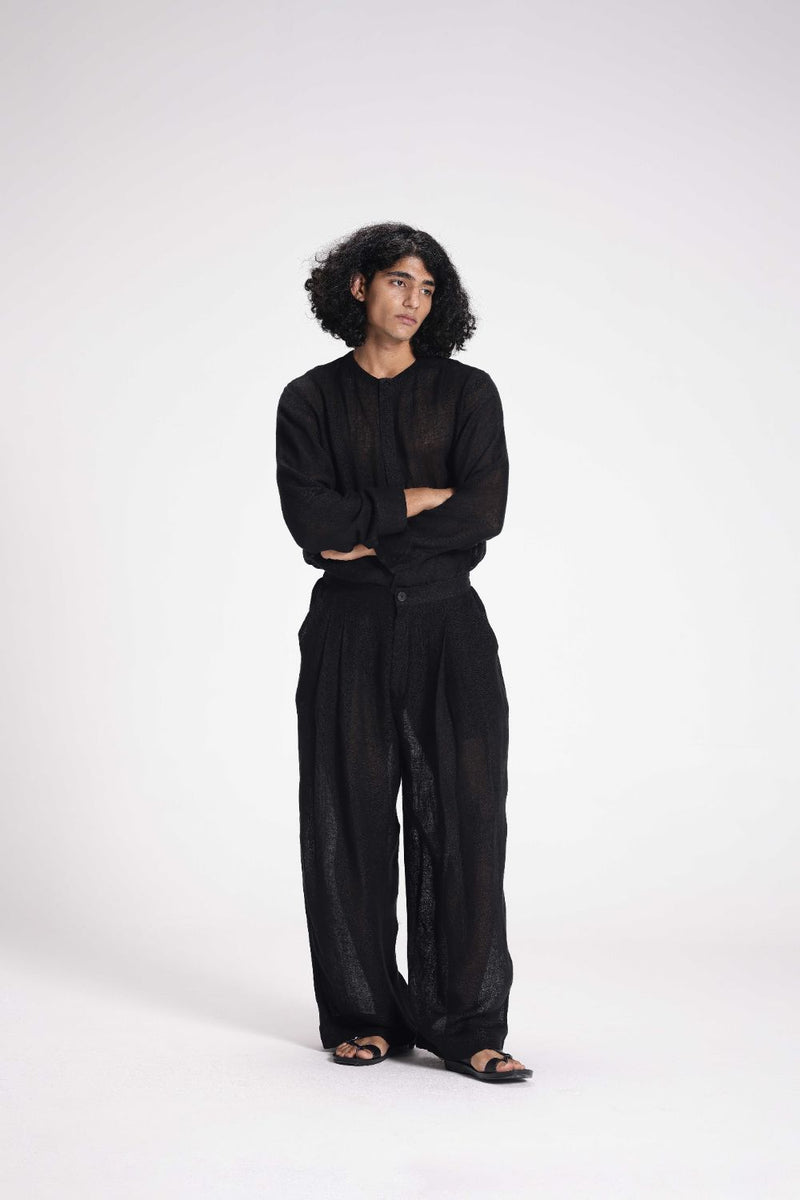 Sheer Shirt Dress and Pants Co-ord Set linen by Turn Black in black color for women Worldwide