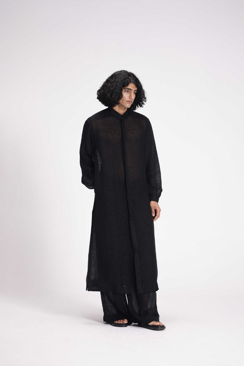Sheer Shirt Dress and Pants Co-ord Set linen by Turn Black in black color for women Worldwide