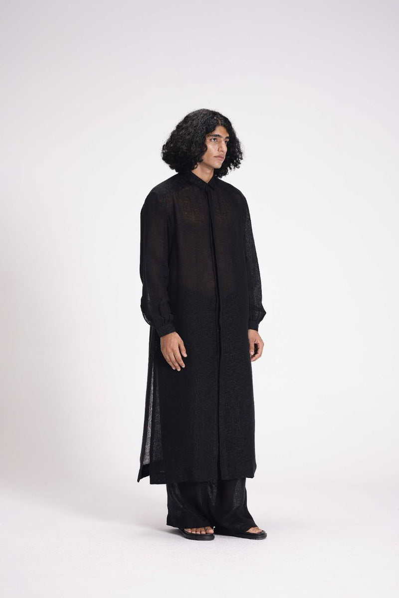 Sheer Shirt Dress and Pants Co-ord Set linen by Turn Black in black color for women Worldwide