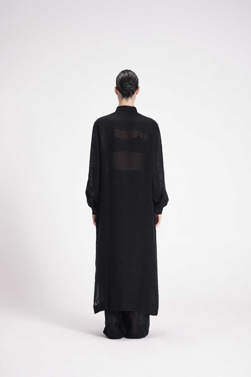 Sheer Shirt Dress and Pants Co-ord Set linen by Turn Black in black color for women Worldwide