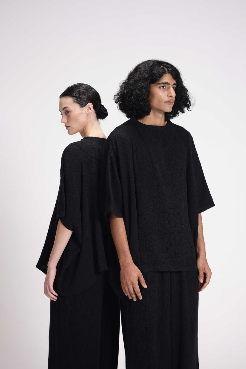 Textured High Neck Top cotton by Turn Black in black color for women Worldwide