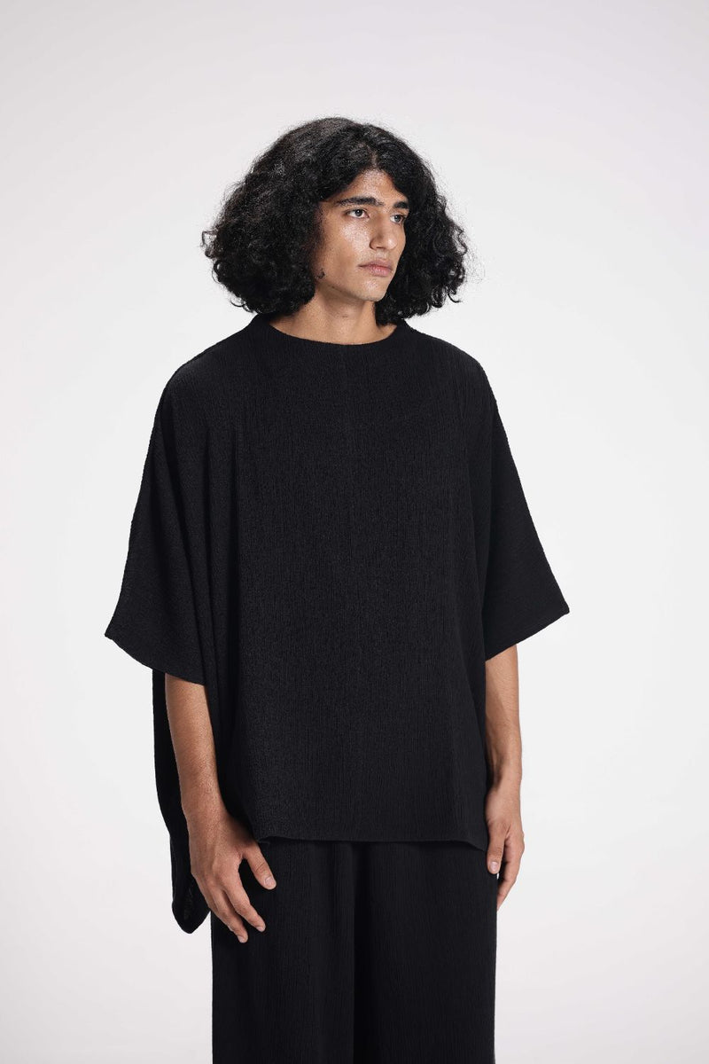Textured High Neck Top cotton by Turn Black in black color for women Worldwide