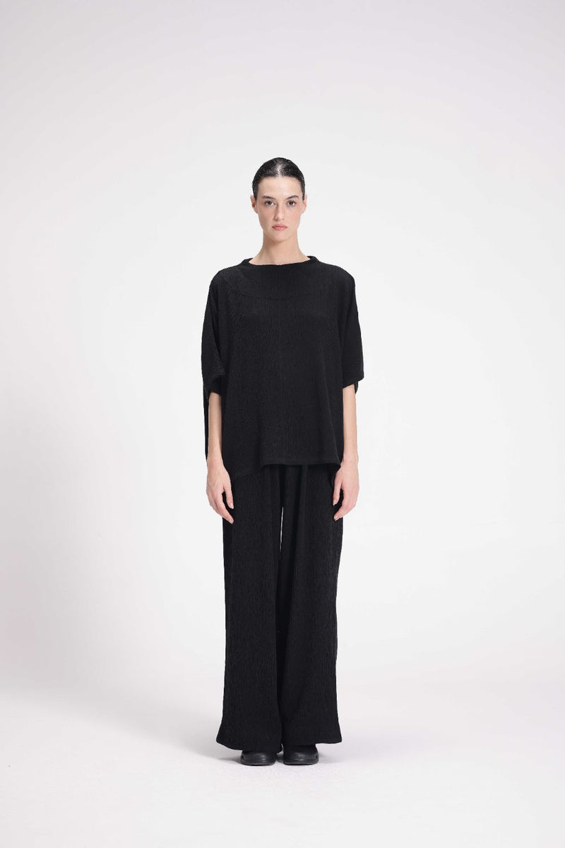 Textured High Neck Top cotton by Turn Black in black color for women Worldwide