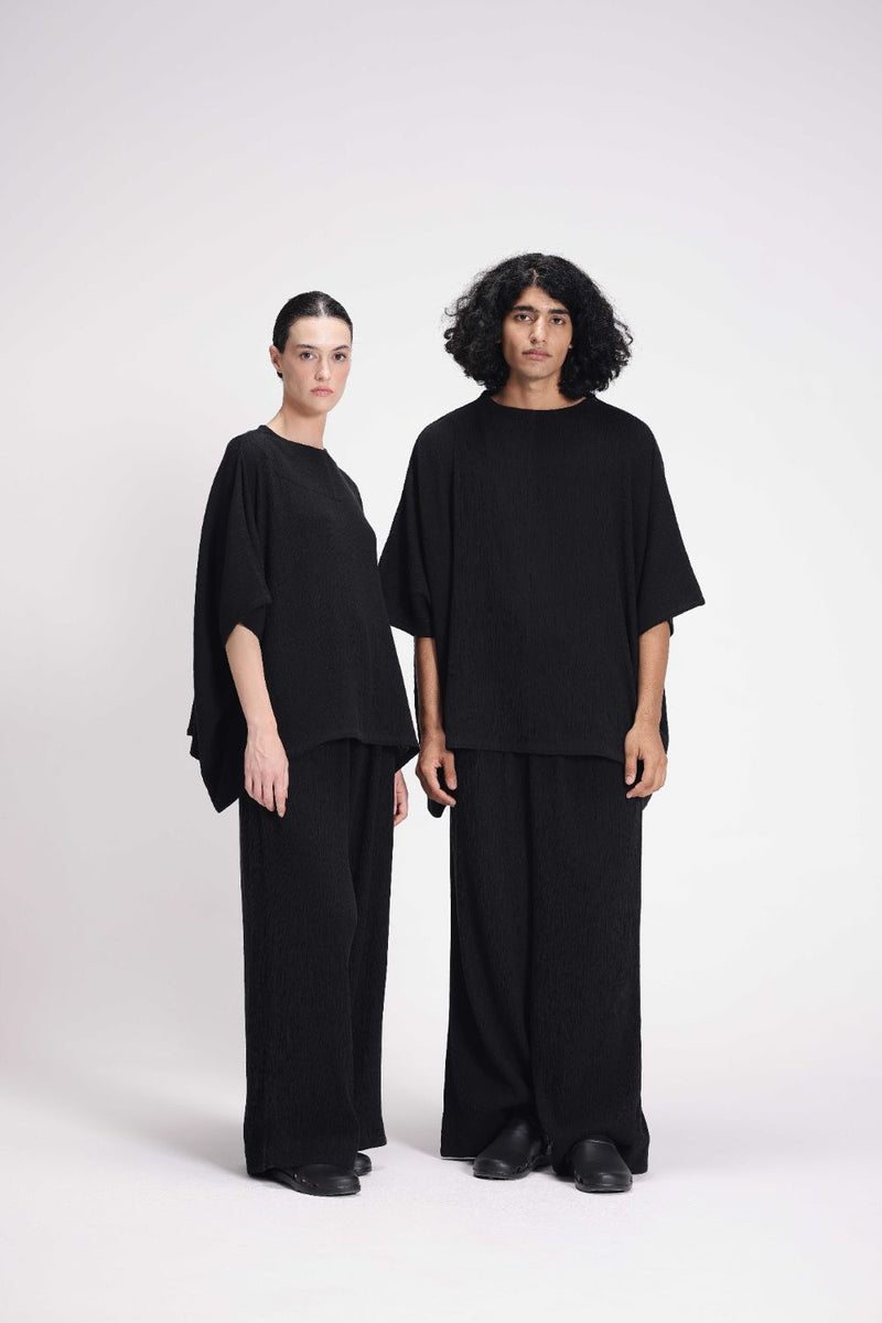 Textured High Neck Top cotton by Turn Black in black color for women Worldwide