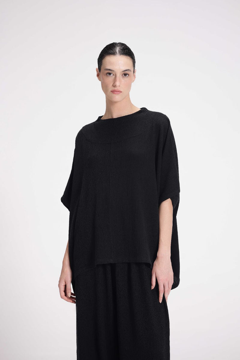 Textured High Neck Top cotton by Turn Black in black color for women Worldwide