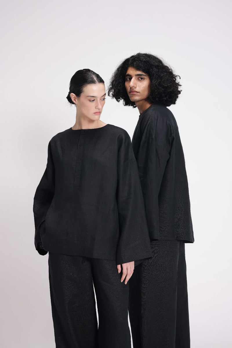 Linen Full Sleeves Top linen by Turn Black in black color for women Worldwide