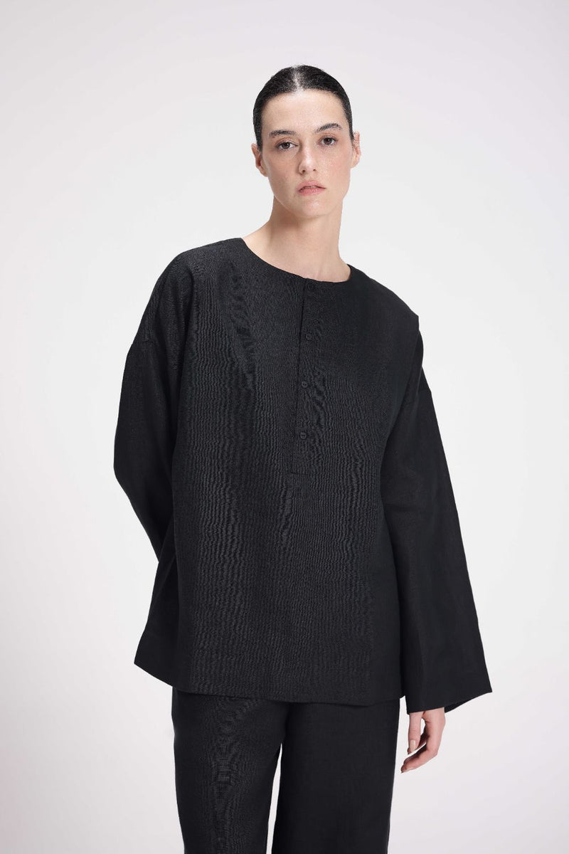 Linen Full Sleeves Top linen by Turn Black in black color for women Worldwide
