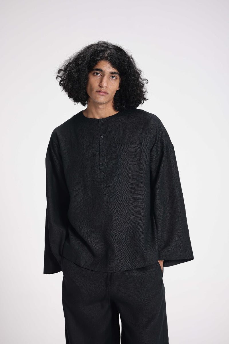 Linen Full Sleeves Top linen by Turn Black in black color for women Worldwide