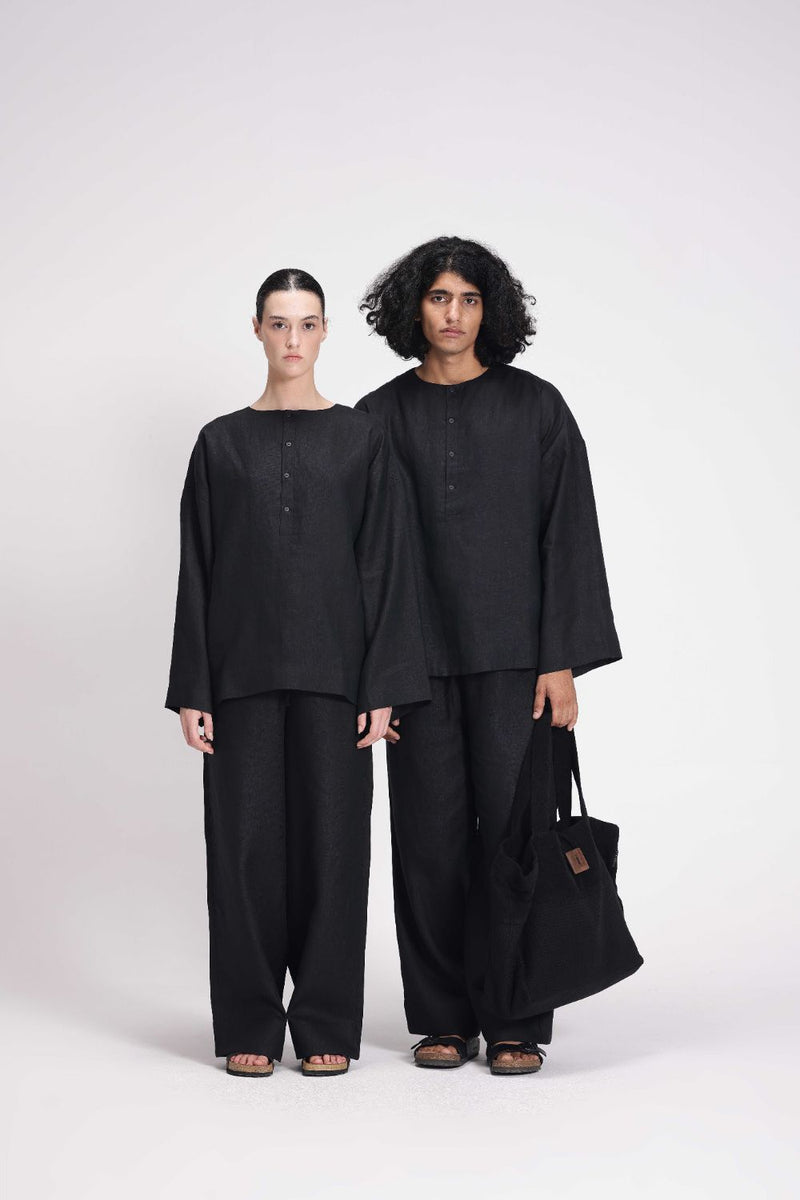 Linen Full Sleeves Top linen by Turn Black in black color for women Worldwide