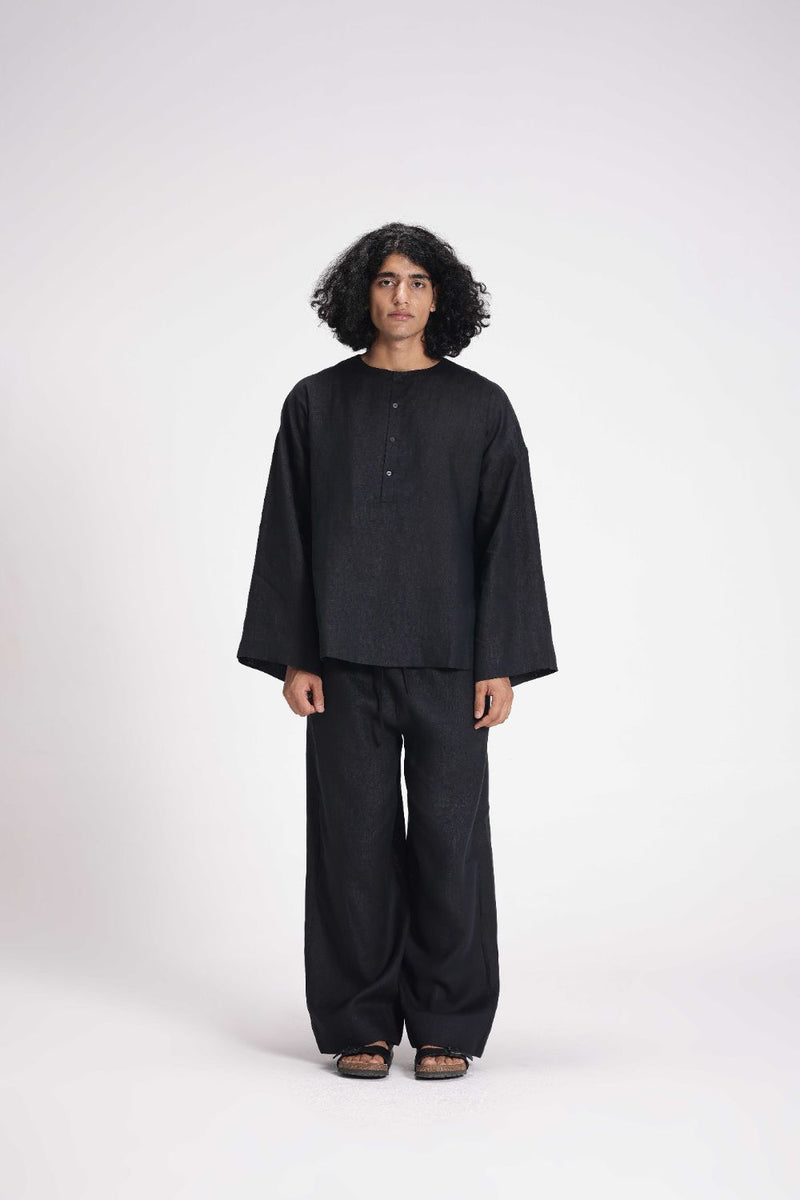 Linen Full Sleeves Top linen by Turn Black in black color for women Worldwide