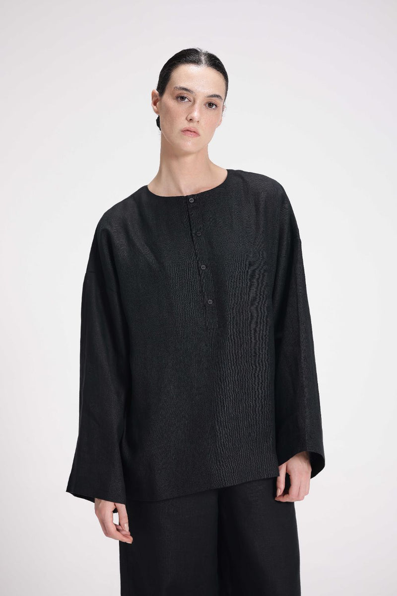 Linen Full Sleeves Top linen by Turn Black in black color for women Worldwide