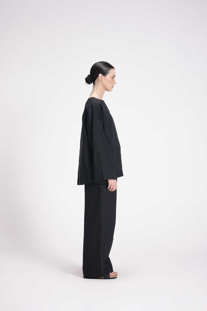 Linen Full Sleeves Top linen by Turn Black in black color for women Worldwide