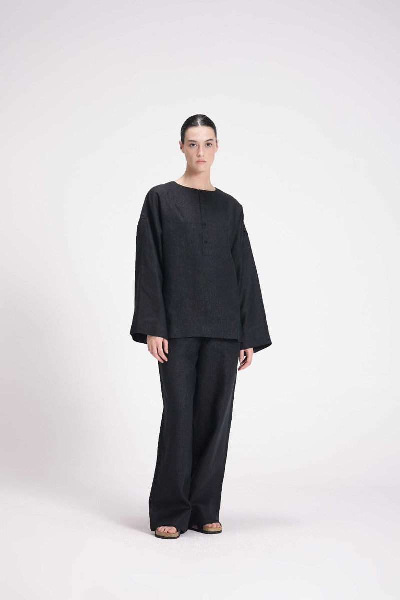 Linen Full Sleeves Top linen by Turn Black in black color for women Worldwide