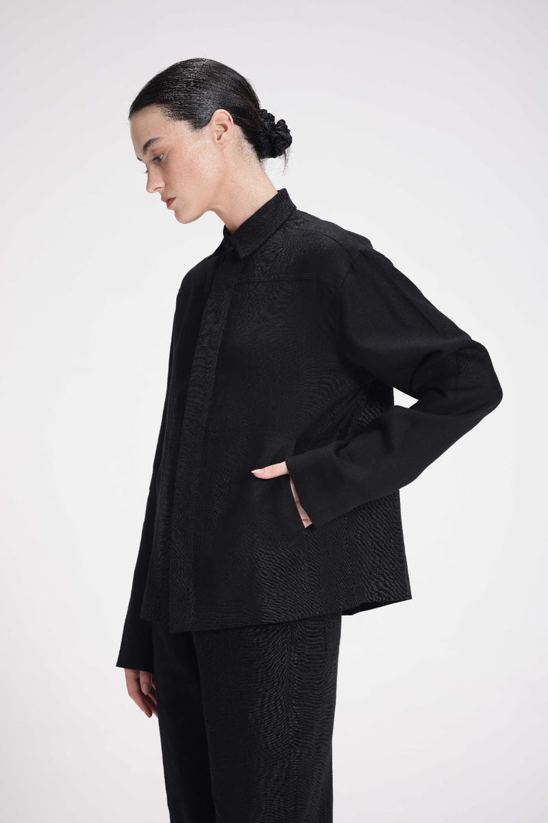 Linen Shirt with Patch Pockets linen by Turn Black in black color for women Worldwide