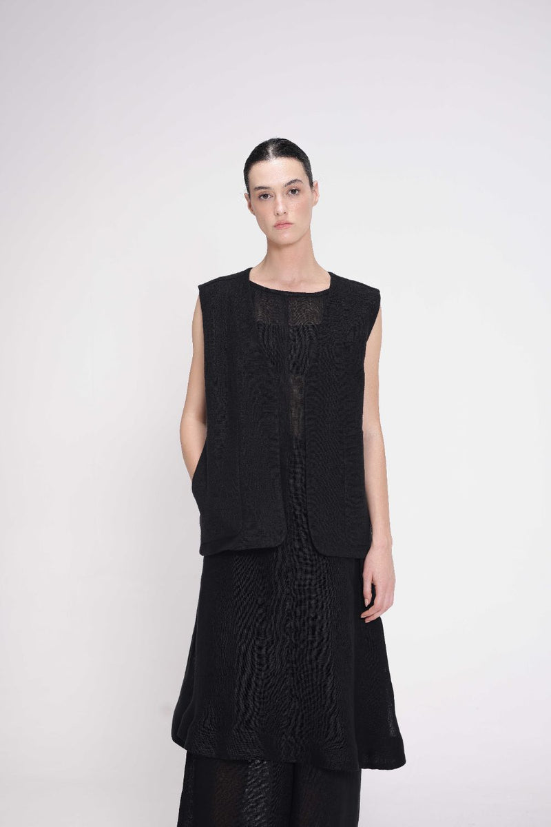 Chenille Sleeveless Vest linen by Turn Black in black color for women Worldwide