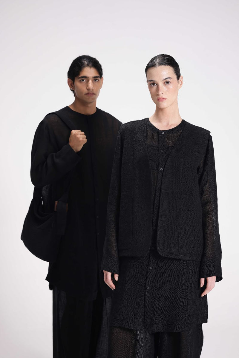 Chenille Sleeveless Vest linen by Turn Black in black color for women Worldwide