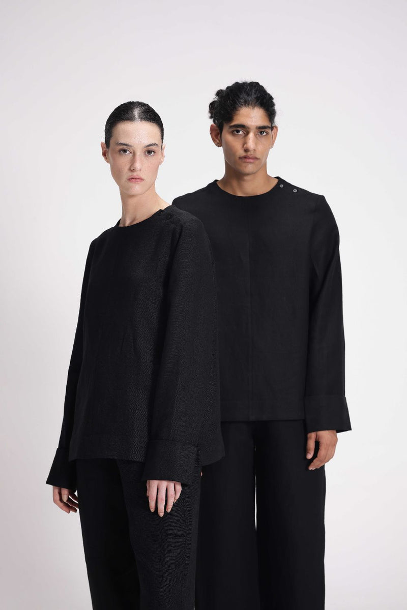 Linen Full-Sleeve Top linen by Turn Black in black color for women Worldwide