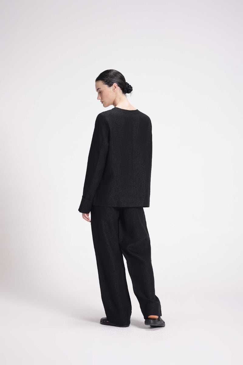 Linen Full-Sleeve Top linen by Turn Black in black color for women Worldwide