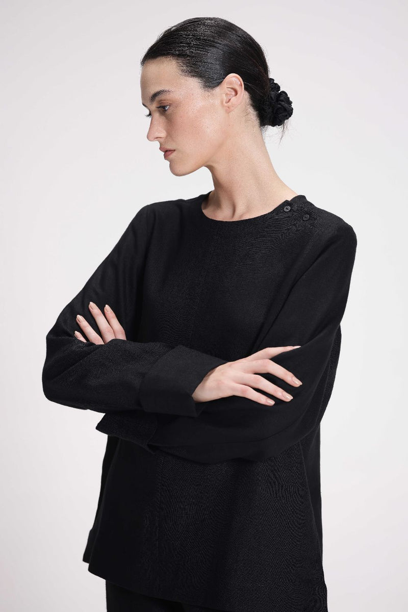 Linen Full-Sleeve Top linen by Turn Black in black color for women Worldwide