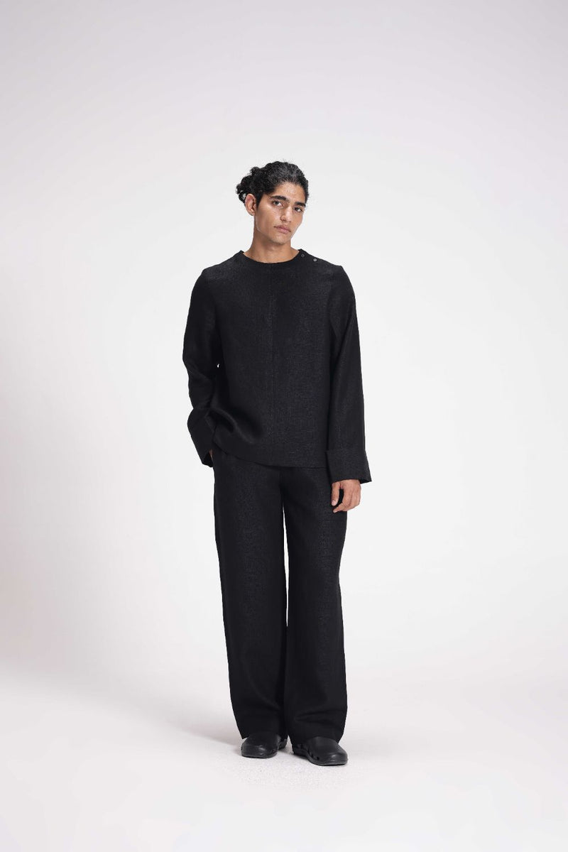 Linen Full-Sleeve Top linen by Turn Black in black color for women Worldwide