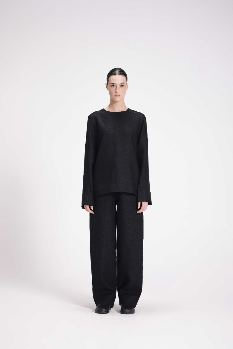 Linen Full-Sleeve Top linen by Turn Black in black color for women Worldwide