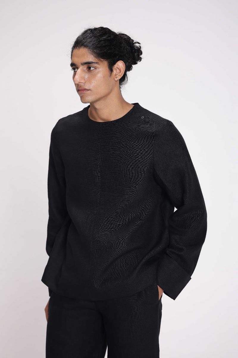 Linen Full-Sleeve Top linen by Turn Black in black color for women Worldwide