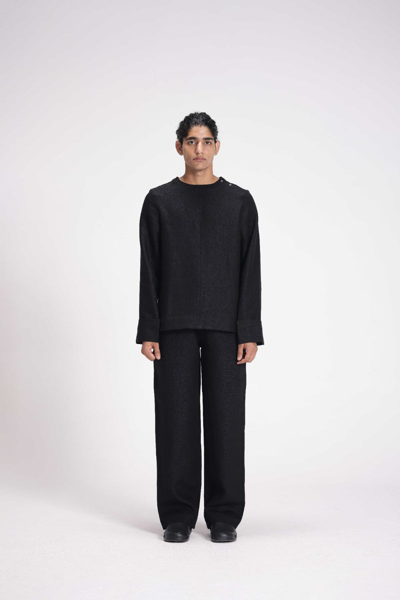 Linen Full-Sleeve Top linen by Turn Black in black color for women Worldwide