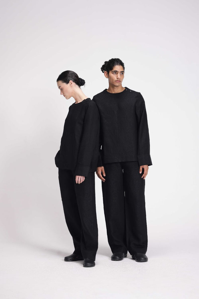 Linen Full-Sleeve Top linen by Turn Black in black color for women Worldwide