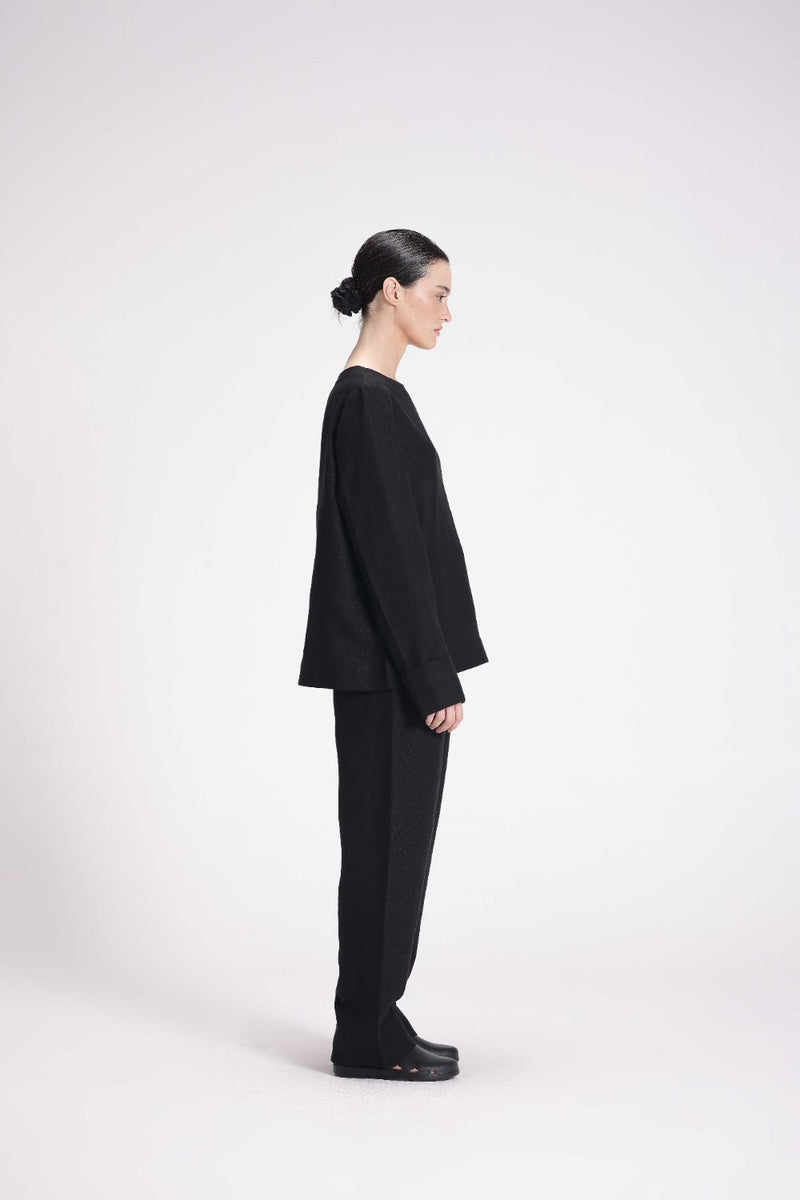 Linen Full-Sleeve Top linen by Turn Black in black color for women Worldwide